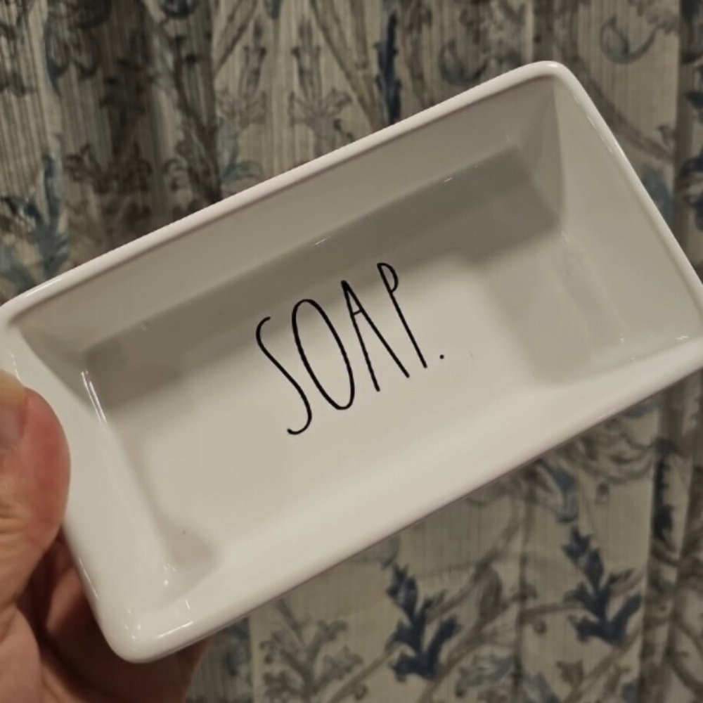 New Rae Dunn SOAP Dish Rectangle Ceramic Off White with Iconic Black Lettering